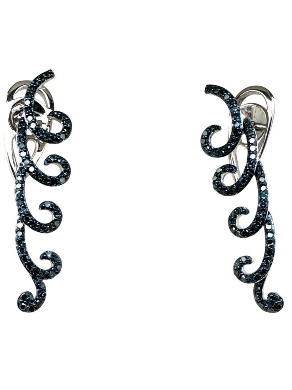 Blue Diamond Sterling Silver Pierced Earrings 1.5 Inch